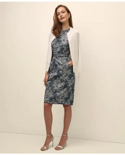 Brooks Brothers Cotton Denim Floral Jacquard Sheath Dress In Blue