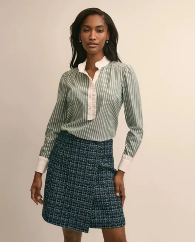 Brooks Brothers Cotton Dobby Ruffle-detail Popover Shirt In Green/white