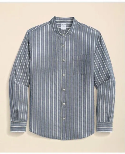 Brooks Brothers Cotton Dobby Stripe Stand Collar Sport Shirt In Navy