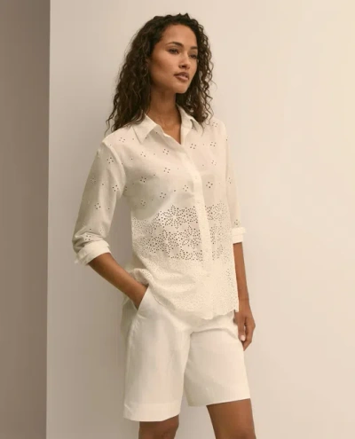 Brooks Brothers Cotton Eyelet Oversize Blouse In White