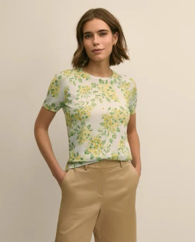 Brooks Brothers Cotton Floral Short-sleeve Shell Sweater In Yellow