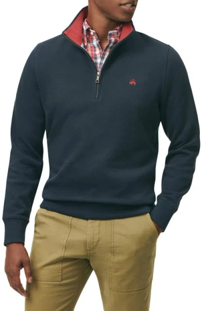 Brooks Brothers Cotton French Rib Half-zip Sweater In Navy