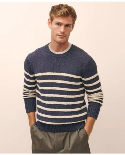 Brooks Brothers Cotton-linen Mariner Stripe Sweater In Navy