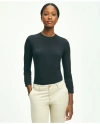 Brooks Brothers Cotton Long Sleeved Crewneck Top In Black