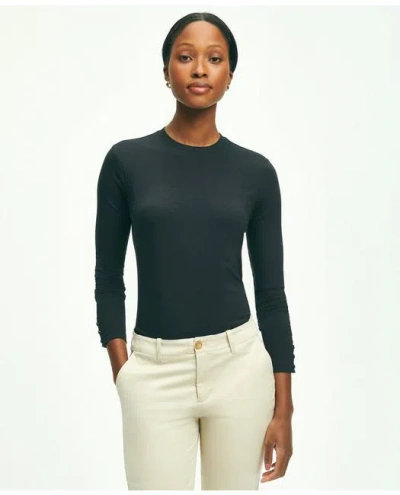 Brooks Brothers Cotton Long Sleeved Crewneck Top In Black