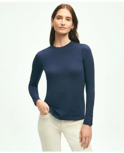 Brooks Brothers Cotton Long Sleeved Crewneck Top In Navy