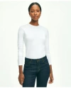 Brooks Brothers Cotton Long Sleeved Crewneck Top In White