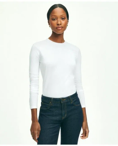 Brooks Brothers Cotton Long Sleeved Crewneck Top In White