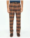 Brooks Brothers Cotton Madras Pants In Slub Overprint Pattern In Brown