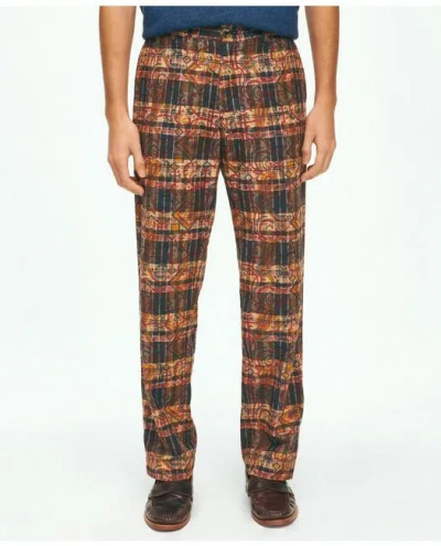 Brooks Brothers Cotton Madras Pants In Slub Overprint Pattern | Brown | Size 40 30