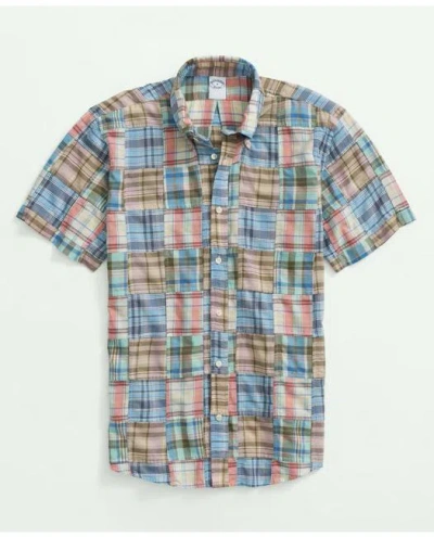 Brooks Brothers Cotton Madras Short Sleeve Button-down Collar Sport Shirt | Blue | Size Xs