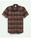 BROOKS BROTHERS COTTON MADRAS SHORT SLEEVE BUTTON-DOWN COLLAR SPORT SHIRT | BROWN | SIZE XS