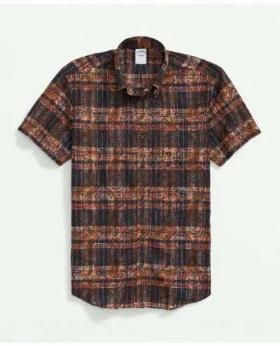 Brooks Brothers Cotton Madras Short Sleeve Button-down Collar Sport Shirt | Brown | Size Xs