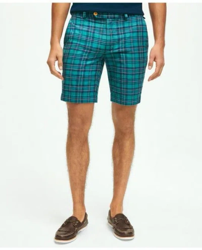 Brooks Brothers Cotton Madras Shorts In Teal