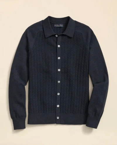Brooks Brothers Cotton Mini-cable Polo Cardigan In Blue