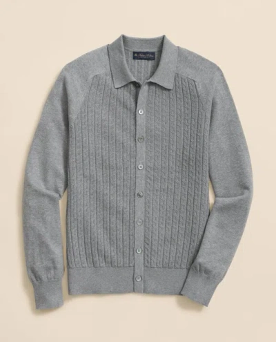 Brooks Brothers Cotton Mini-cable Polo Cardigan In Gray