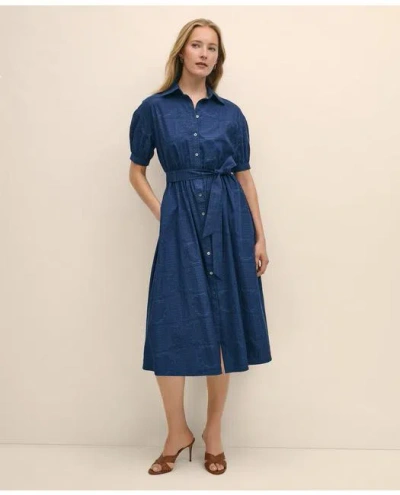 Brooks Brothers Cotton Paisley A-line Shirt Dress In Navy