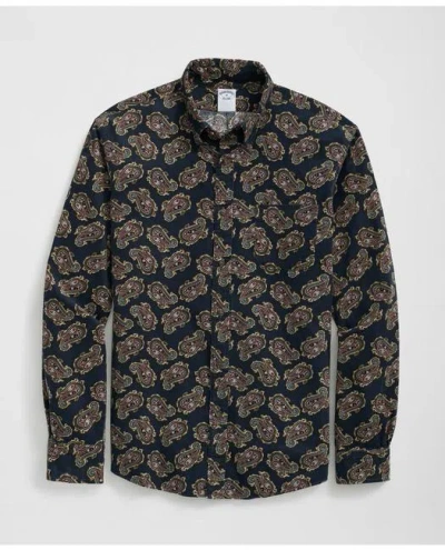 Brooks Brothers Cotton Pinwale Corduroy Paisley Sport Shirt, Button-down Collar In Blue