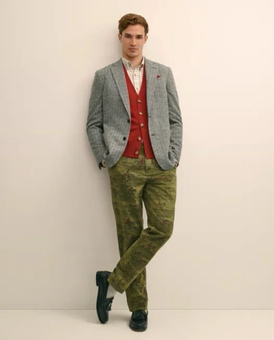 Brooks Brothers Cotton Pleated Equestrian Print Chino Pants In Gray