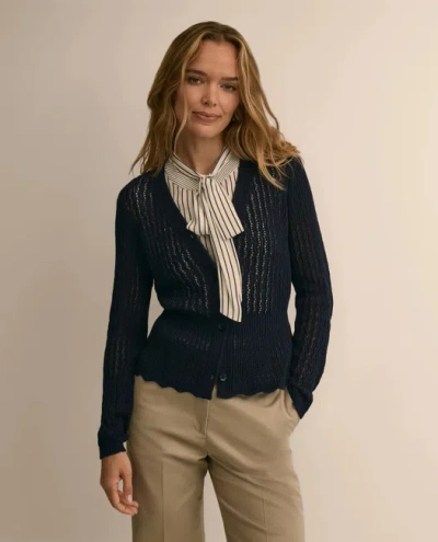 Brooks Brothers Cotton Pointelle Cardigan Sweater In Blue