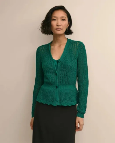 Brooks Brothers Cotton Pointelle Cardigan Sweater In Green