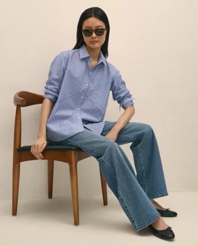 Brooks Brothers Cotton Poplin Contrast-stripe Relaxed Shirt In Blue
