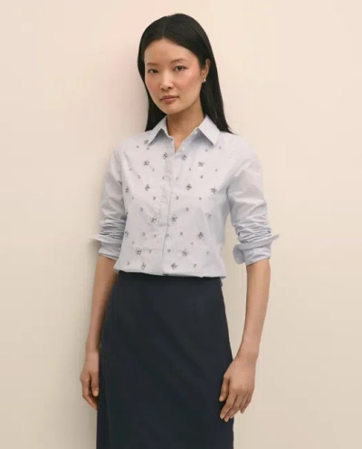 Brooks Brothers Cotton Poplin Pinstripe Embellished Shirt In Blue