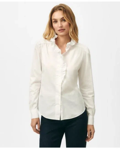 Brooks Brothers Cotton Ruffle Placket Shirt In White