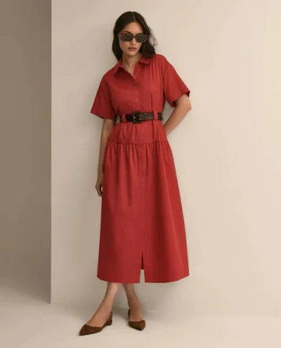 Brooks Brothers Cotton Sateen Belted Shirtdress In Red