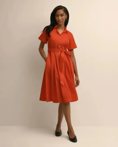 Brooks Brothers Cotton Sateen Belted Shirtdress In Red