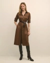 Brooks Brothers Cotton Sateen Fit-and-flare Belted Shirt Dress In Brown