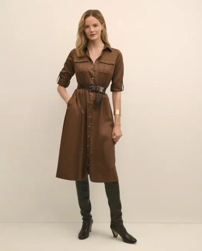 Brooks Brothers Cotton Sateen Fit-and-flare Belted Shirt Dress In Brown
