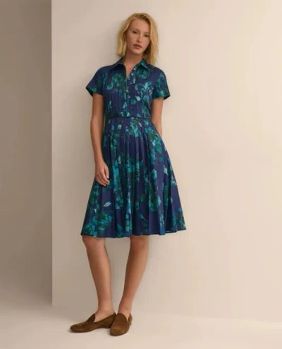 Brooks Brothers Cotton Sateen Floral Belted Shirtdress In Blue