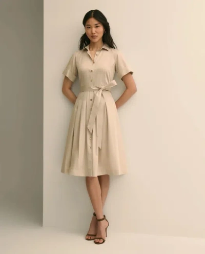 Brooks Brothers Cotton Sateen Short-sleeve Belted Shirt Dress In Gray