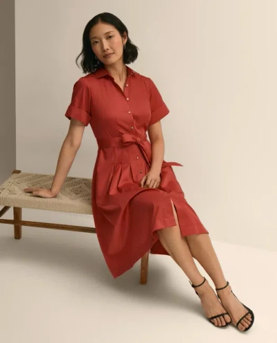 Brooks Brothers Cotton Sateen Short-sleeve Belted Shirt Dress In Red