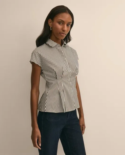 Brooks Brothers Cotton Sateen Stripe Peplum Shirt In Black