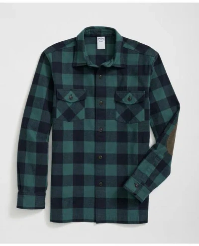 Brooks Brothers Cotton Shirt Jacket In Plaid Portuguese Flannel In Dark Green