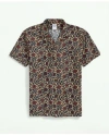 BROOKS BROTHERS COTTON SHORT SLEEVE CAMP COLLAR SHIRT IN BATIK-INSPIRED FLORAL PRINT | KHAKI | SIZE LARGE