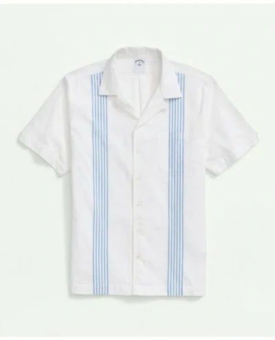 Brooks Brothers Cotton Short Sleeve Camp Collar Shirt In Seersucker Stripe | Blue | Size Small