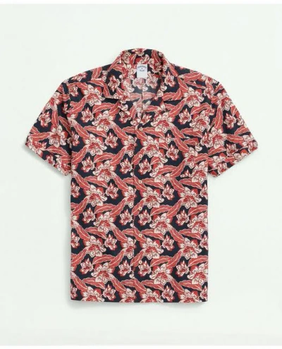 Brooks Brothers Cotton Short Sleeve Camp Collar Shirt In Voyager Print In Navy