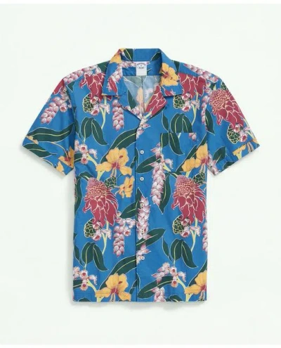 Brooks Brothers Cotton Short Sleeve Camp Collar Shirt In Voyager Tropical Print | Blue | Size 2xl