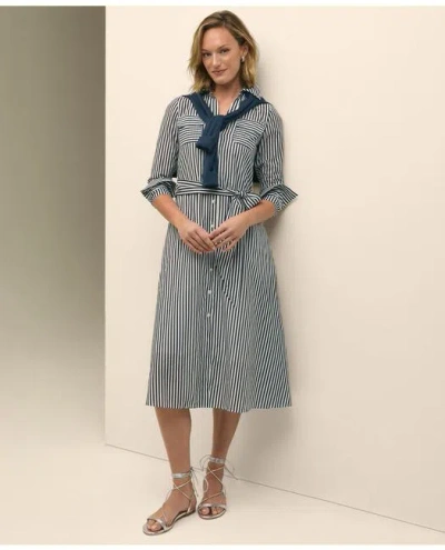 Brooks Brothers Cotton-silk Stripe Utility Shirt Dress In Navy