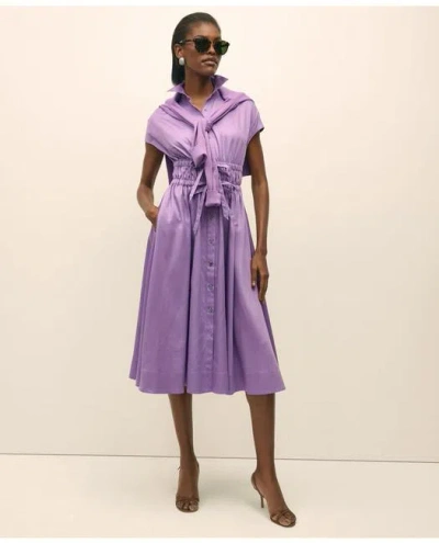Brooks Brothers Cotton Smocked Waist Cap-sleeve Shirt Dress In Medium Purple