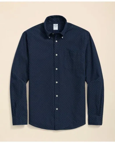 Brooks Brothers Cotton Sport Shirt In Indigo Dot Print In Medium Navy