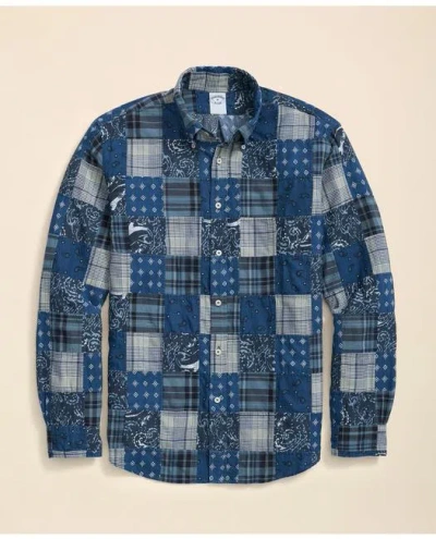 Brooks Brothers Cotton Sport Shirt In Patchwork Madras In Navy