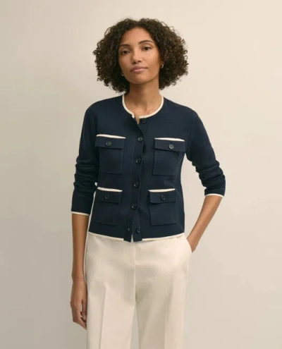 Brooks Brothers Cotton Tipped 4-pocket Cardigan Sweater In Blue