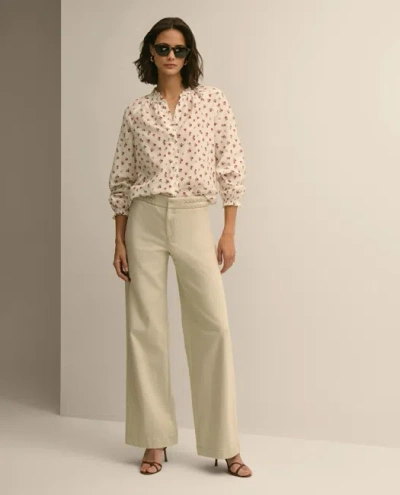 Brooks Brothers Cotton Twill Braided-detail Wide-leg Pants In White