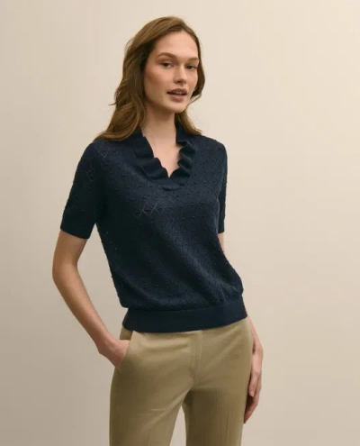 Brooks Brothers Cotton Viscose Short-sleeve Ruffle Sweater In Multi