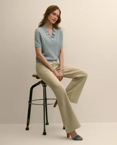 Brooks Brothers Cotton Viscose Short-sleeve Ruffle Sweater In Blue