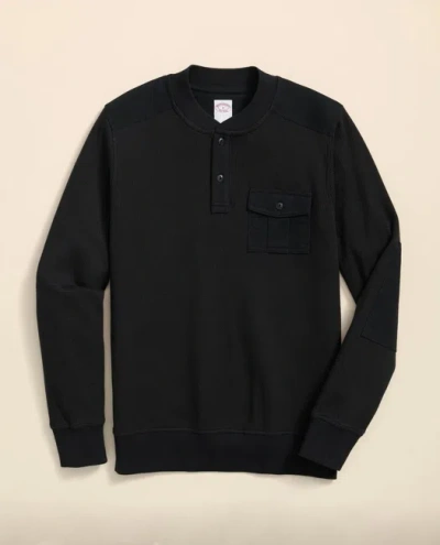 Brooks Brothers Cotton-wool Blend Waffle Knit Henley Shirt In Black